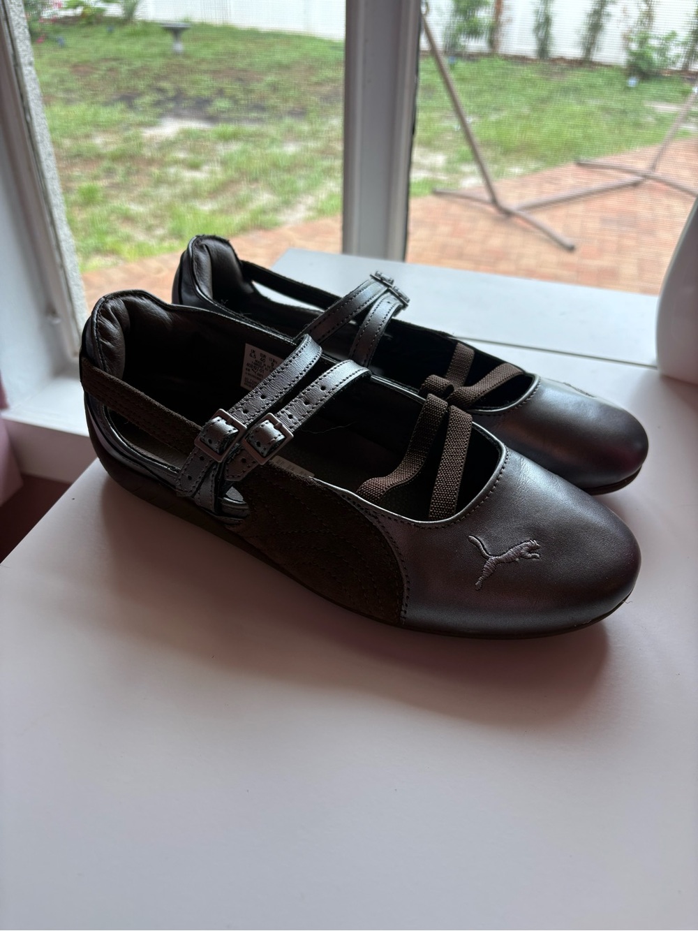 Puma Black Mary Jane Flats with Dual Buckle Straps